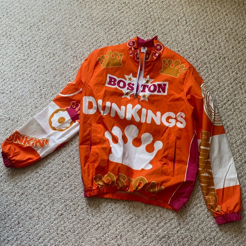 Nwt Dunkin' Dunkings donuts Orange top jacket Super Bowl Tom Brady unisex dunkin